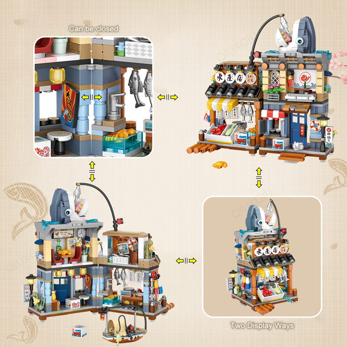 Japanese Street View Seafood Store Building Blocks （1231 PCS）