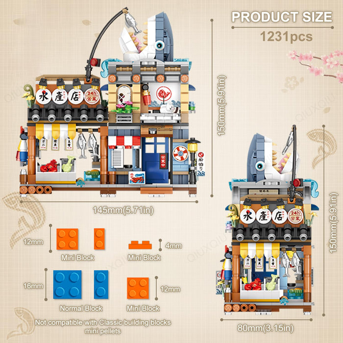 Japanese Street View Seafood Store Building Blocks （1231 PCS）