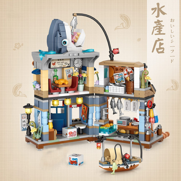 Japanese Street View Seafood Store Building Blocks （1231 PCS）