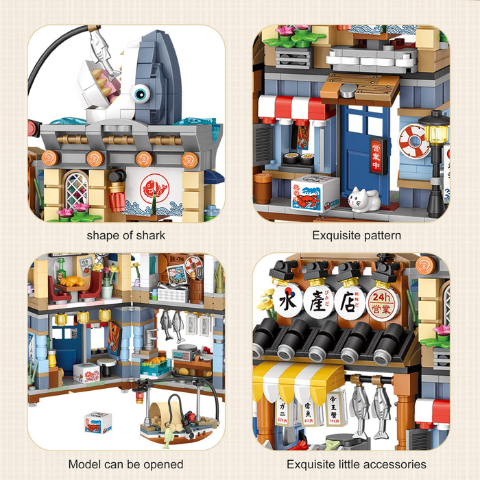 Japanese Street View Seafood Store Building Blocks （1231 PCS）